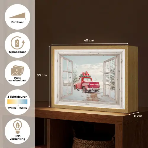 Auto - Rood - Cadeaus - Winter - Kerst - Doorkijk - Wit Light Box met batterij (Wandlamp) middel -USP_websiteoverzichtNL