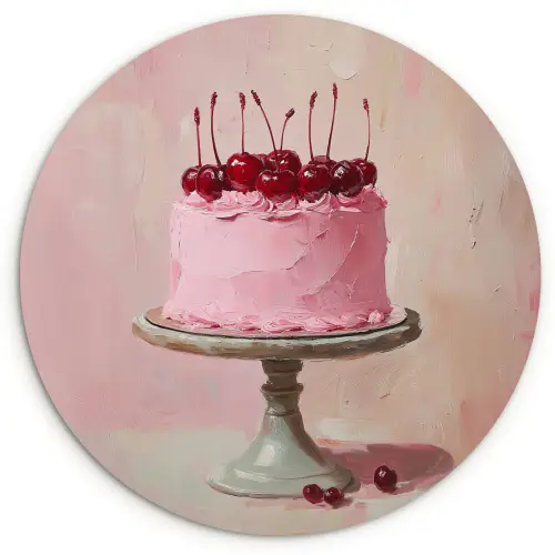 Taart - Pink - Cherry Wandcirkel kunststof plaat 5mm dik klein -3d