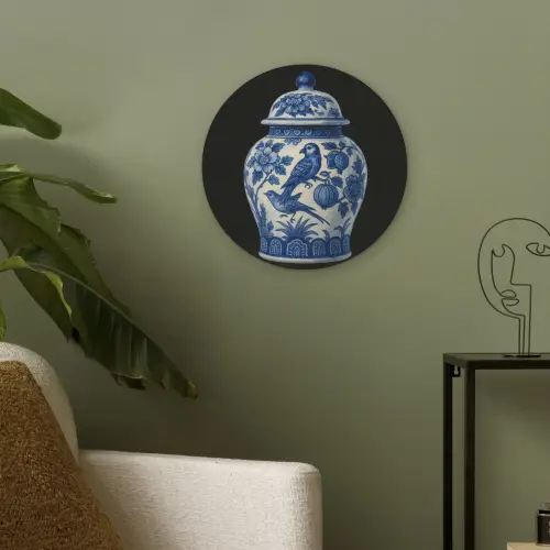 Pot - Delfts Blauw - Bloemen Akoestische PET Vilt - Rond klein -sfeer2
