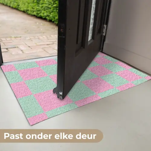 Schaakbord patroon - Groen - Roze - Blokjes Deurmat klein -USP_NL