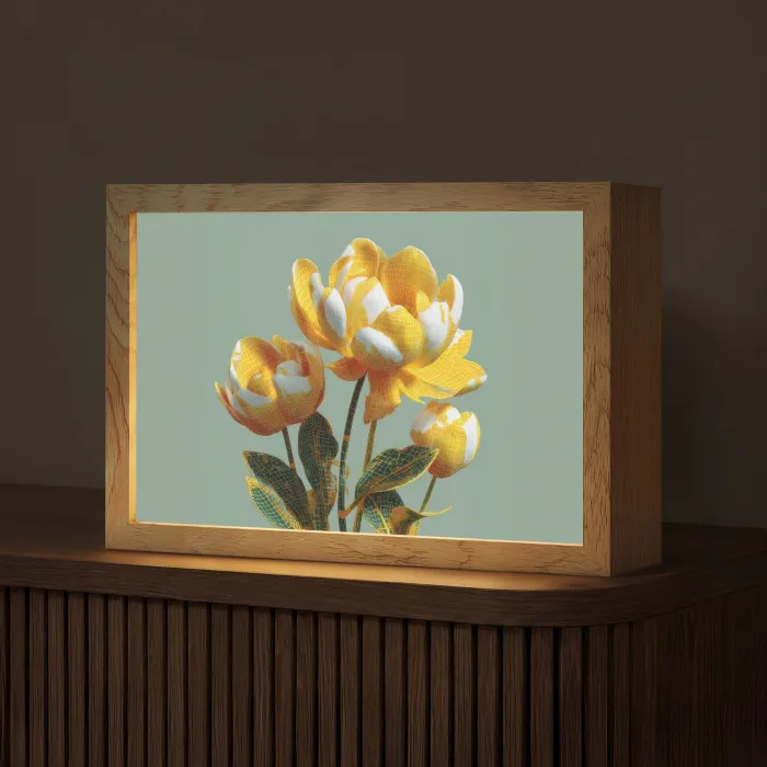 Bloemen - Geel - Bladeren - Structuur Light Box met kabel (Tafellamp) klein -z3d_website
