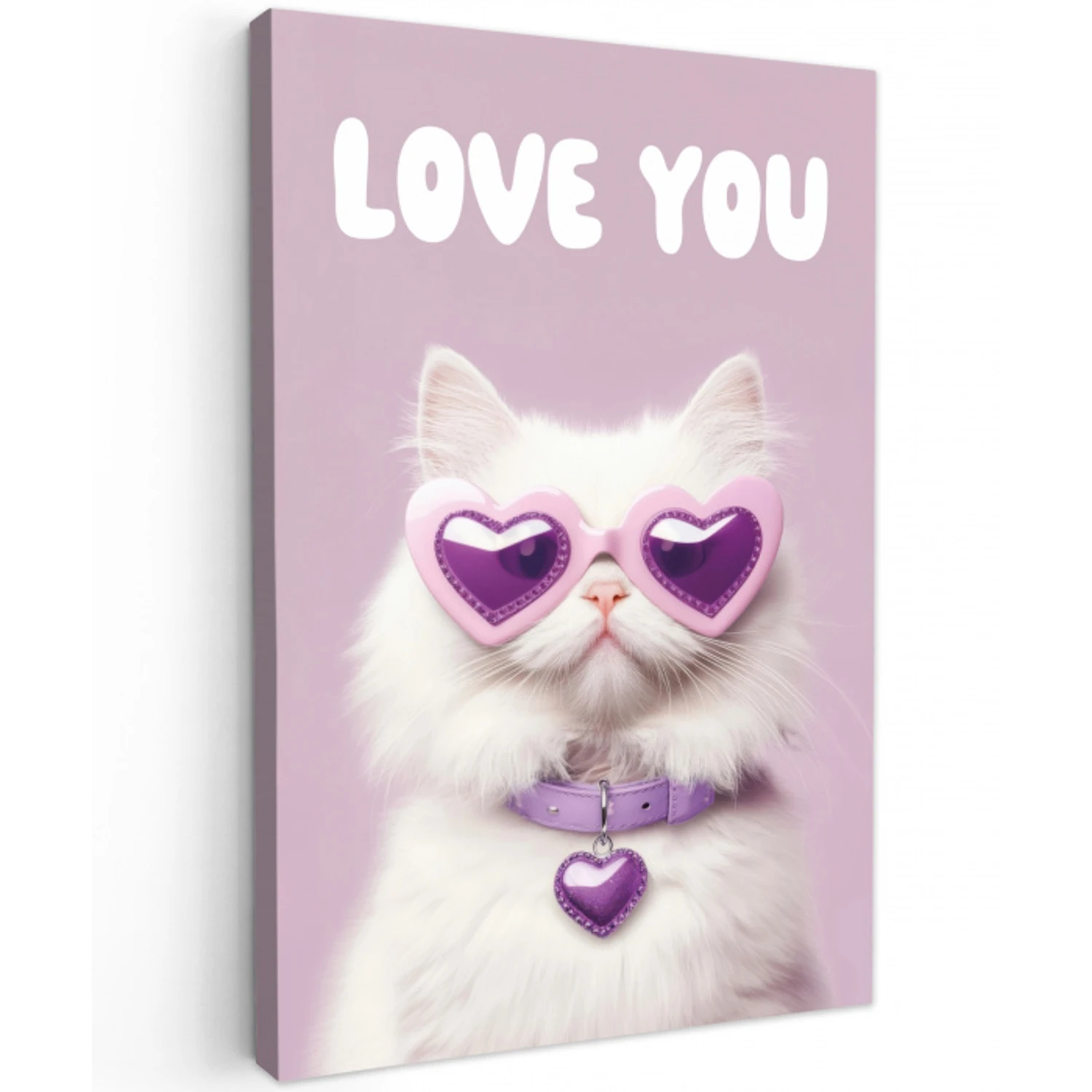 Kat - Love - Paars - Valentijn Tuinposter op houten frame 2 cm dik klein -3d