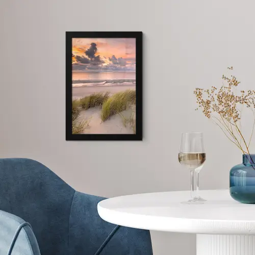 Zonsondergang - Duin - Strand - Planten - Zee fotolijst zwart zonder passe partout klein -sfeer4
