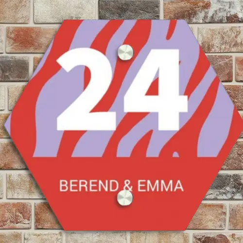 Rood - Paars - Zebra - Klassiek Naambord Hexagon klein -sfeer2