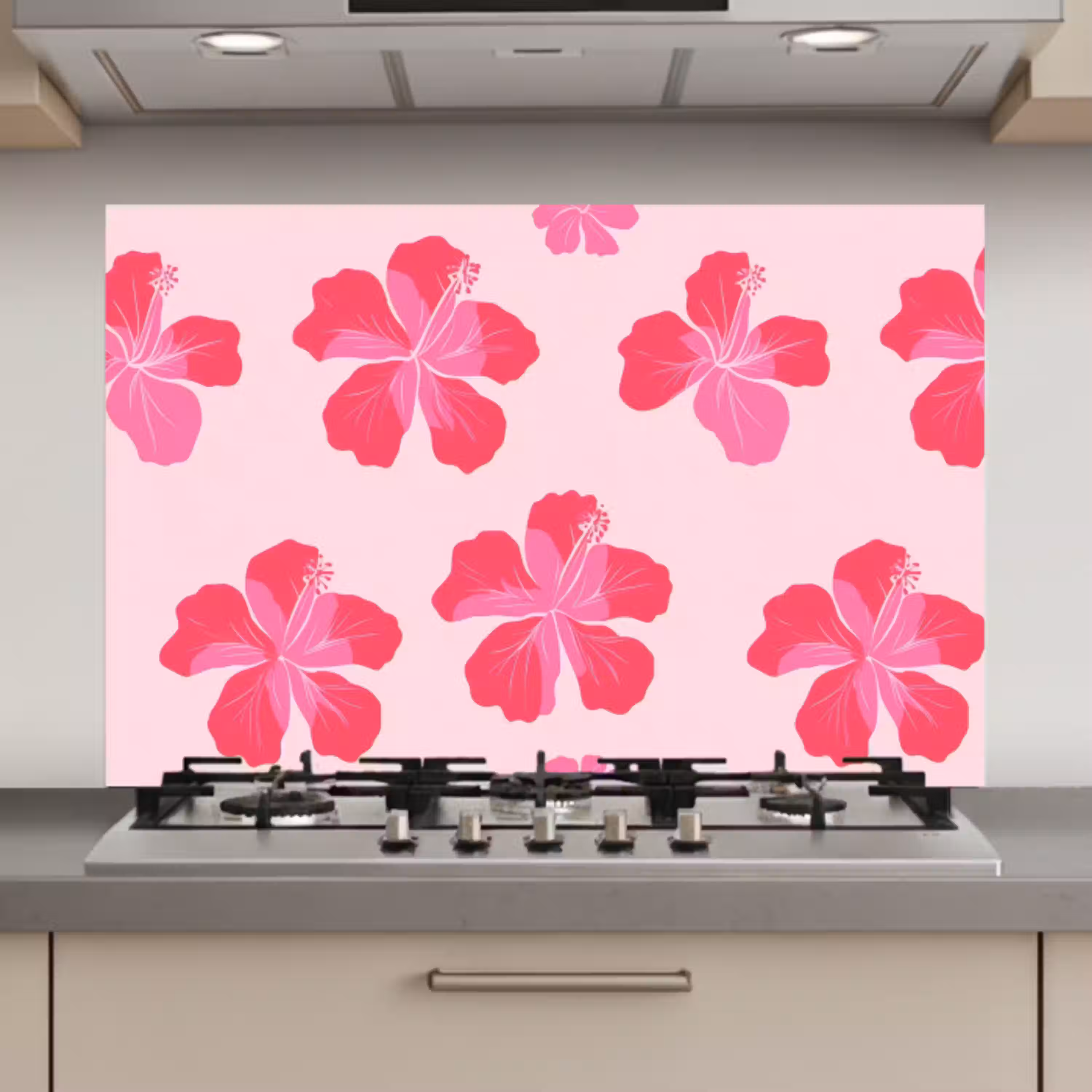 Hibiscus - Bloemen - Roze keuken achterwand spatscherm klein 900 -3d_website