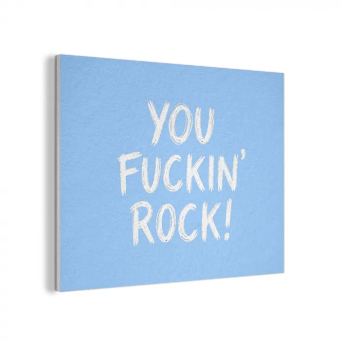 Blauw - Wit - You fuckin rock PET vilt klein -3d