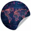 Wereldkaart - Futuristisch - Oranje Wandcirkel behangsticker klein -3d