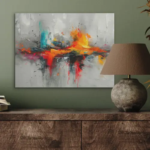 Moderne kunst - Oranje - Grijs - Abstract PET vilt klein -sfeer2