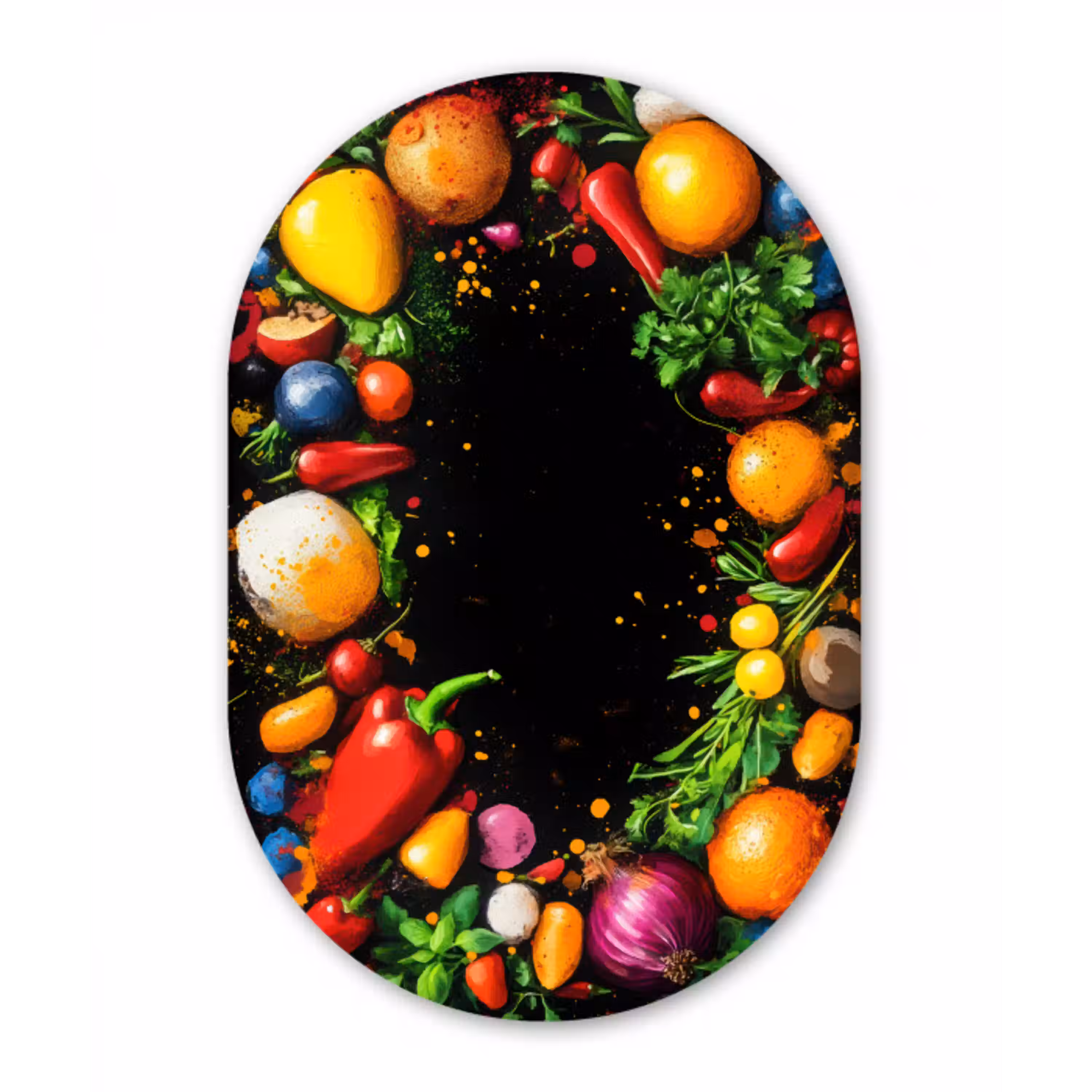 Groente - Graffiti - Kleurrijk - Koken - Abstract Wandcirkel Ovaal Aluminium middel -3d
