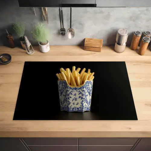 Friet - Porselein - Delfts blauw - Eten Inductie beschermer vinyl 3mm klein -sfeer5