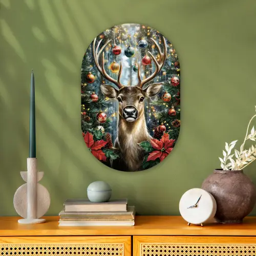 Kerstfeest - Dennenbos - Rood Wandcirkel Ovaal Forex klein -sfeer2