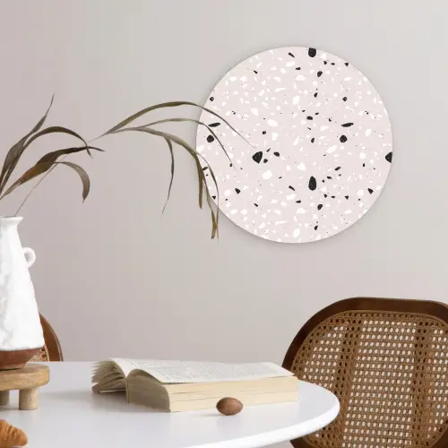 Terrazzo -  Patroon - Zacht - Zwart - Wit Wandcirkel kunststof plaat 5mm dik klein 188 -sfeer4