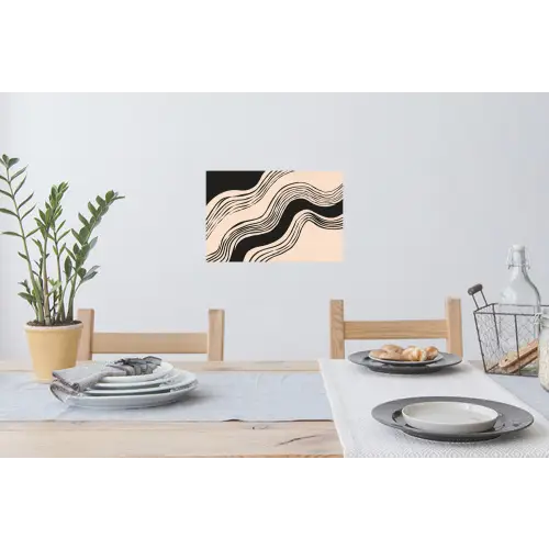 Golven - Zwart - Zandkleur Muursticker klein -eettafel