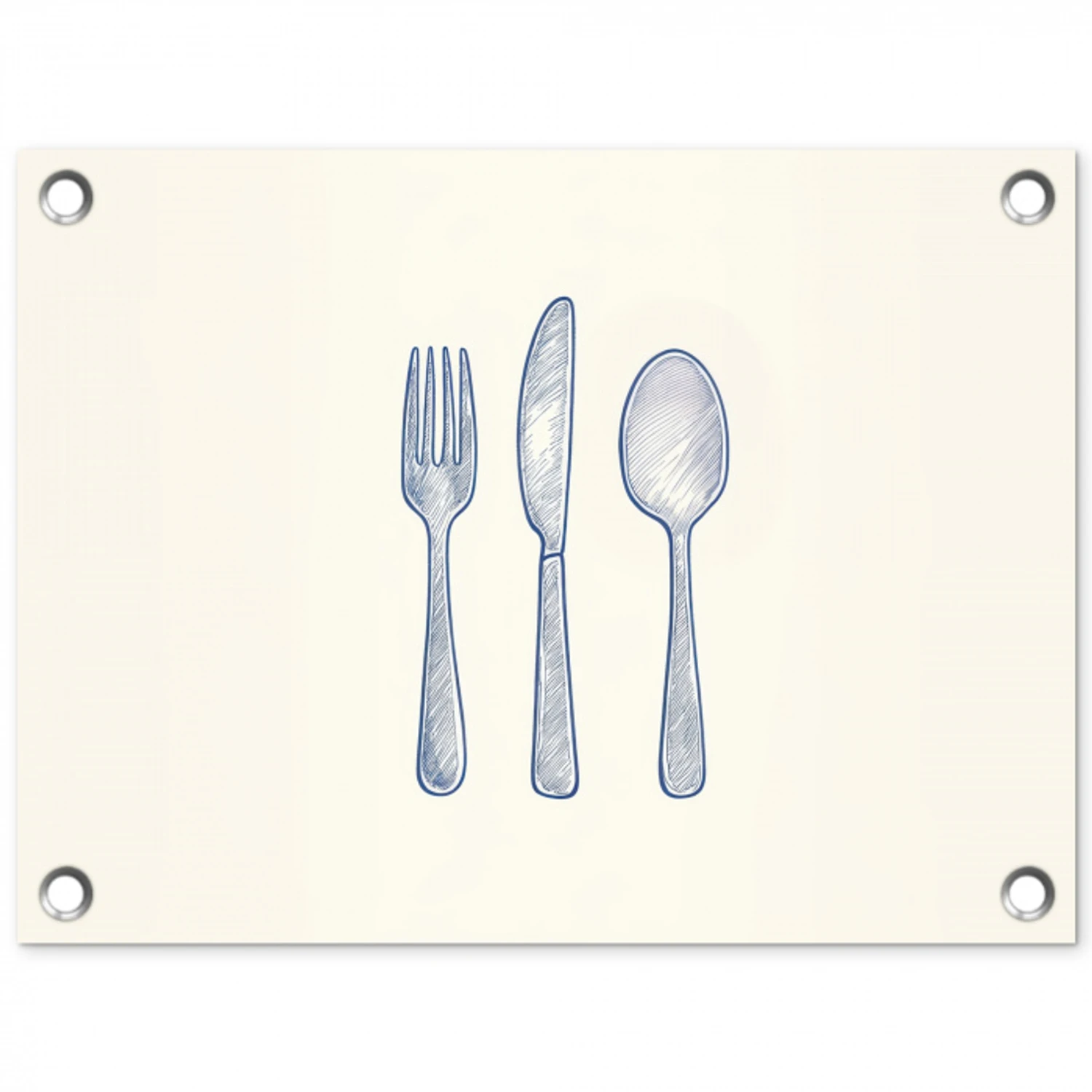 Blauw - Bestek - Lijn tuinposter los doek klein -3d