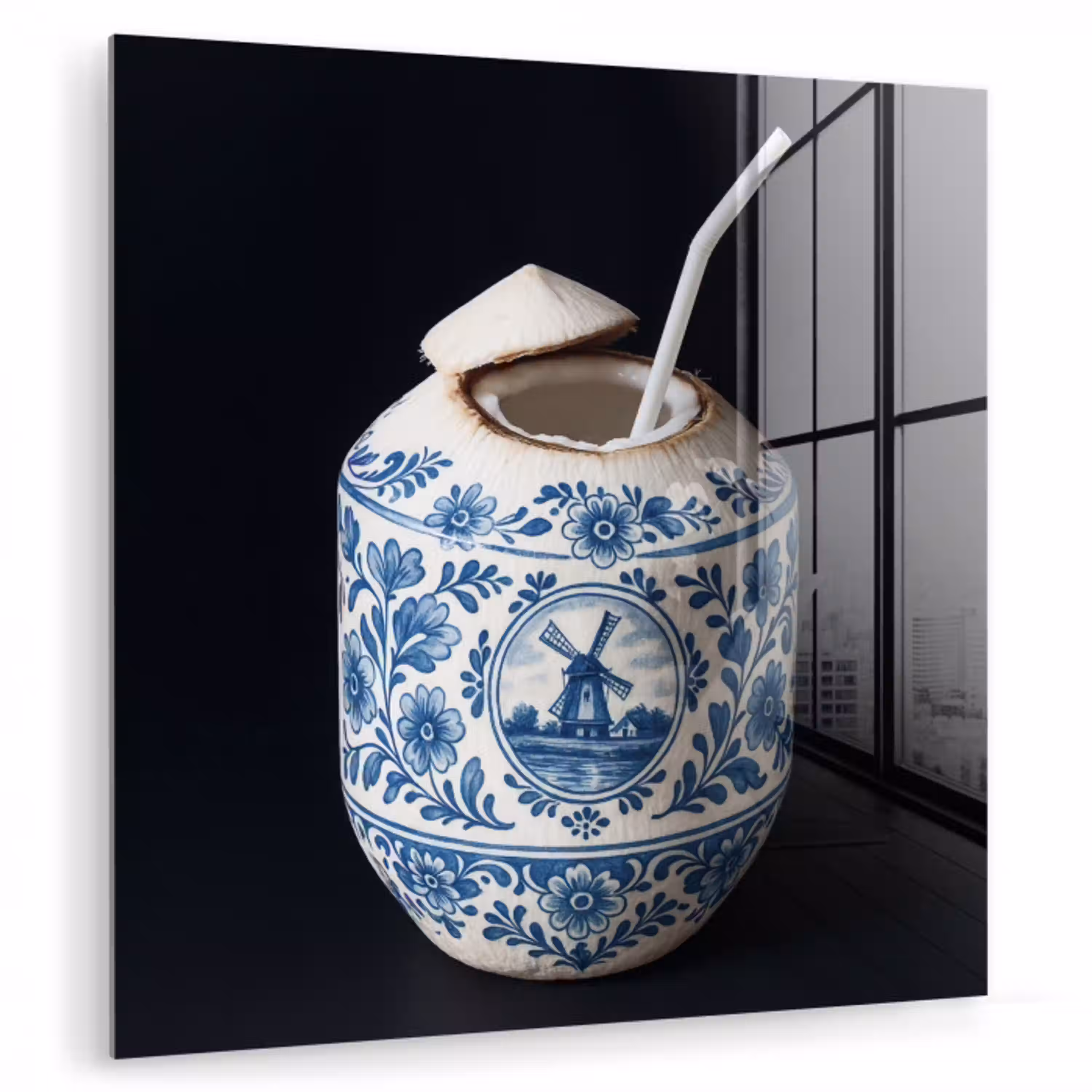 Kokosnoot - Eten - Delfts blauw - Drinken plexiglas 5mm klein -zzzproduct_nieuw