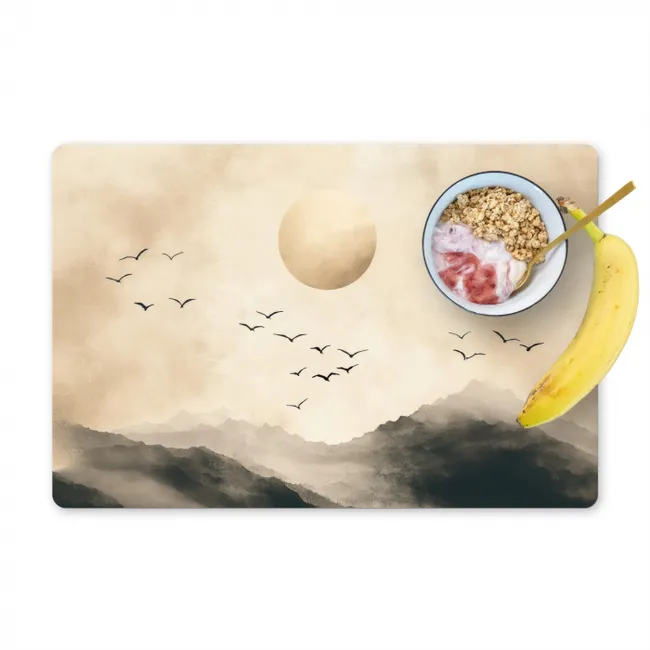 Landschap - Japandi - vogel Placemat vinyl groot -zzzproduct_Kitchenyeah-website
