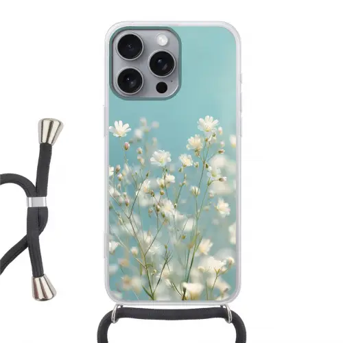 Stengels - Bloemen - Lucht - Wit Hoesje iPhone 16 Pro Max met koord klein -3d