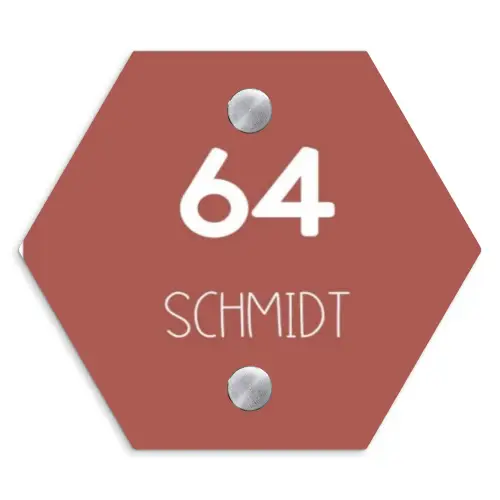 Terracotta - Modern Naambord Hexagon klein -3d