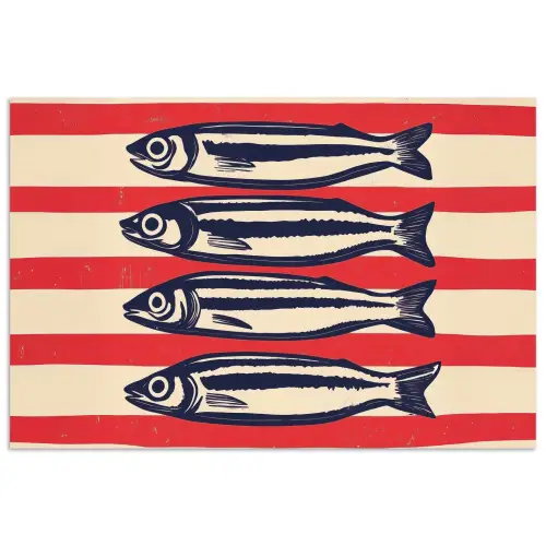 Sardines - Rood en beige strepen poster papier klein -3d