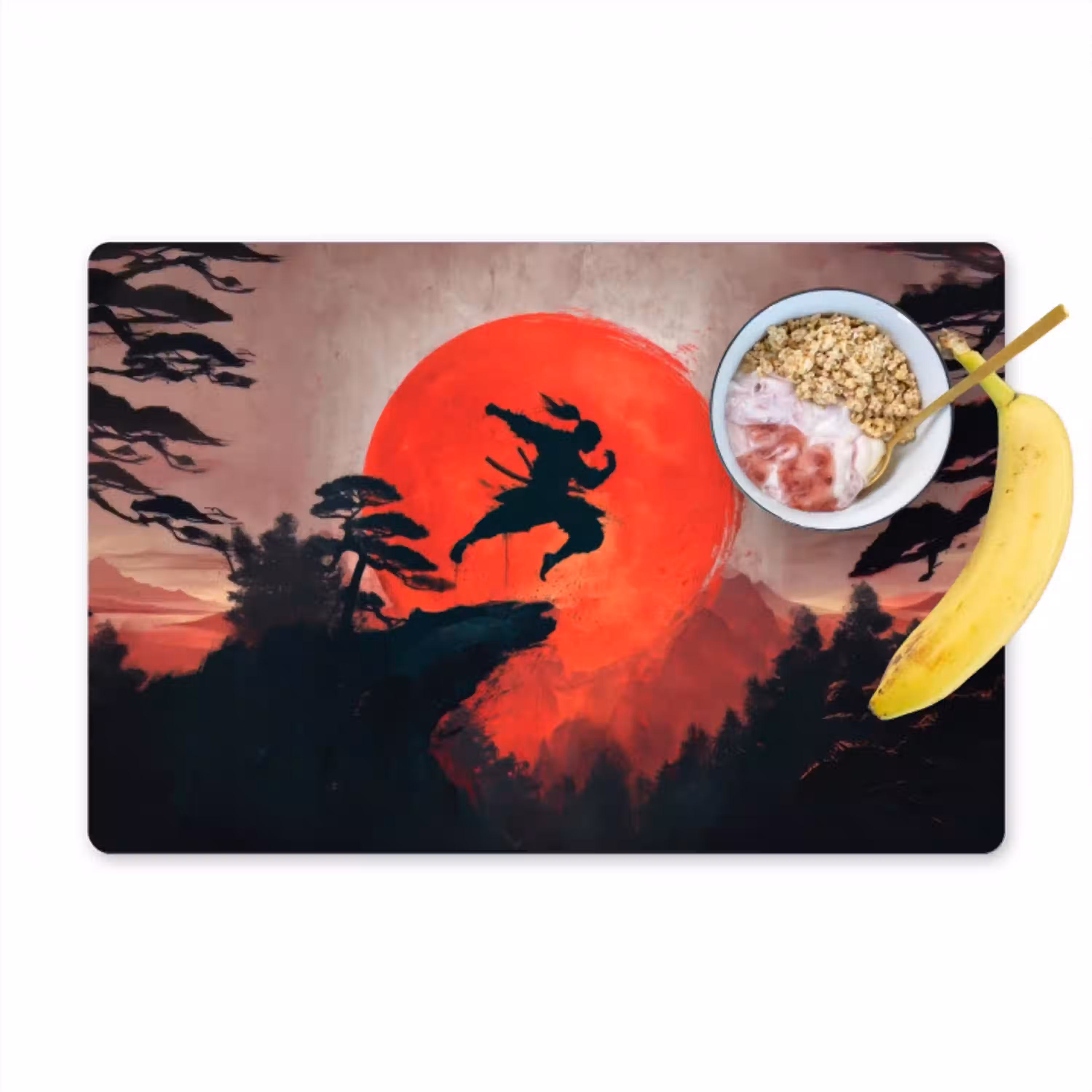 Zon - Krijger - Bomen - Bergen Placemat vinyl groot -zzzproduct_Kitchenyeah-website