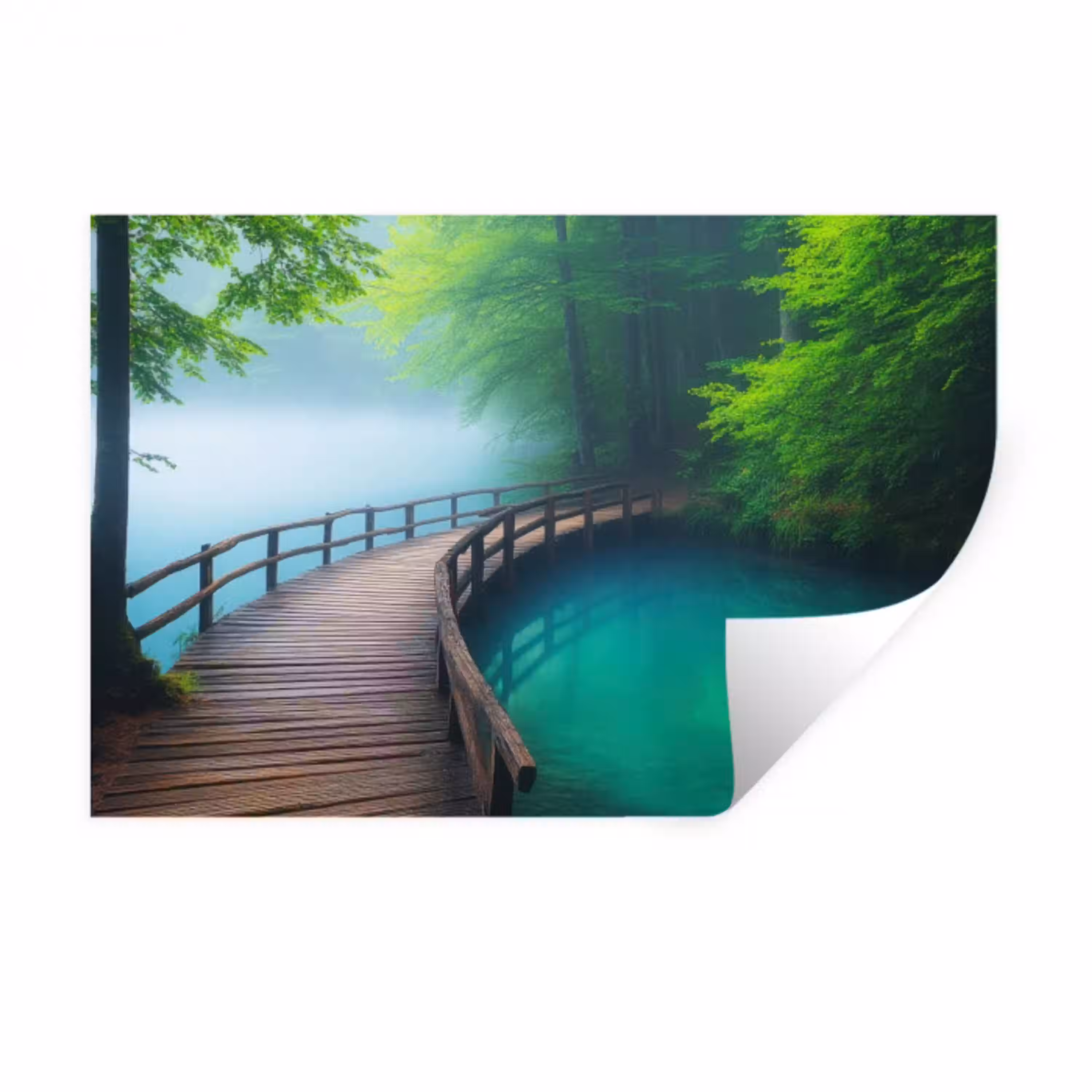 Brug - Water - Rivier - Bos Muursticker klein -3d