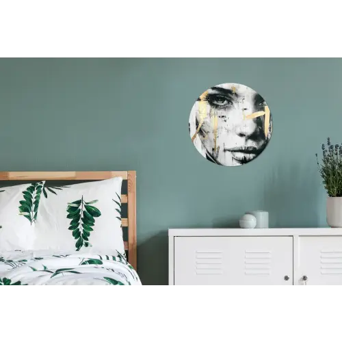 Portret - Vrouw - Penseelstreken - Goud Wandcirkel aluminium klein -slaapkamer