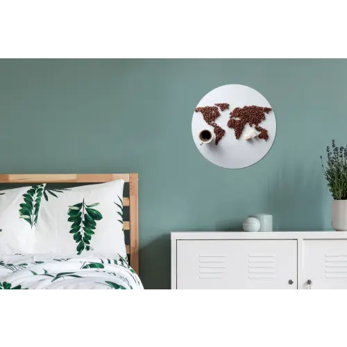 Wereldkaart - Koffiebonen - Suikerklontjes Wandcirkel aluminium klein -slaapkamer