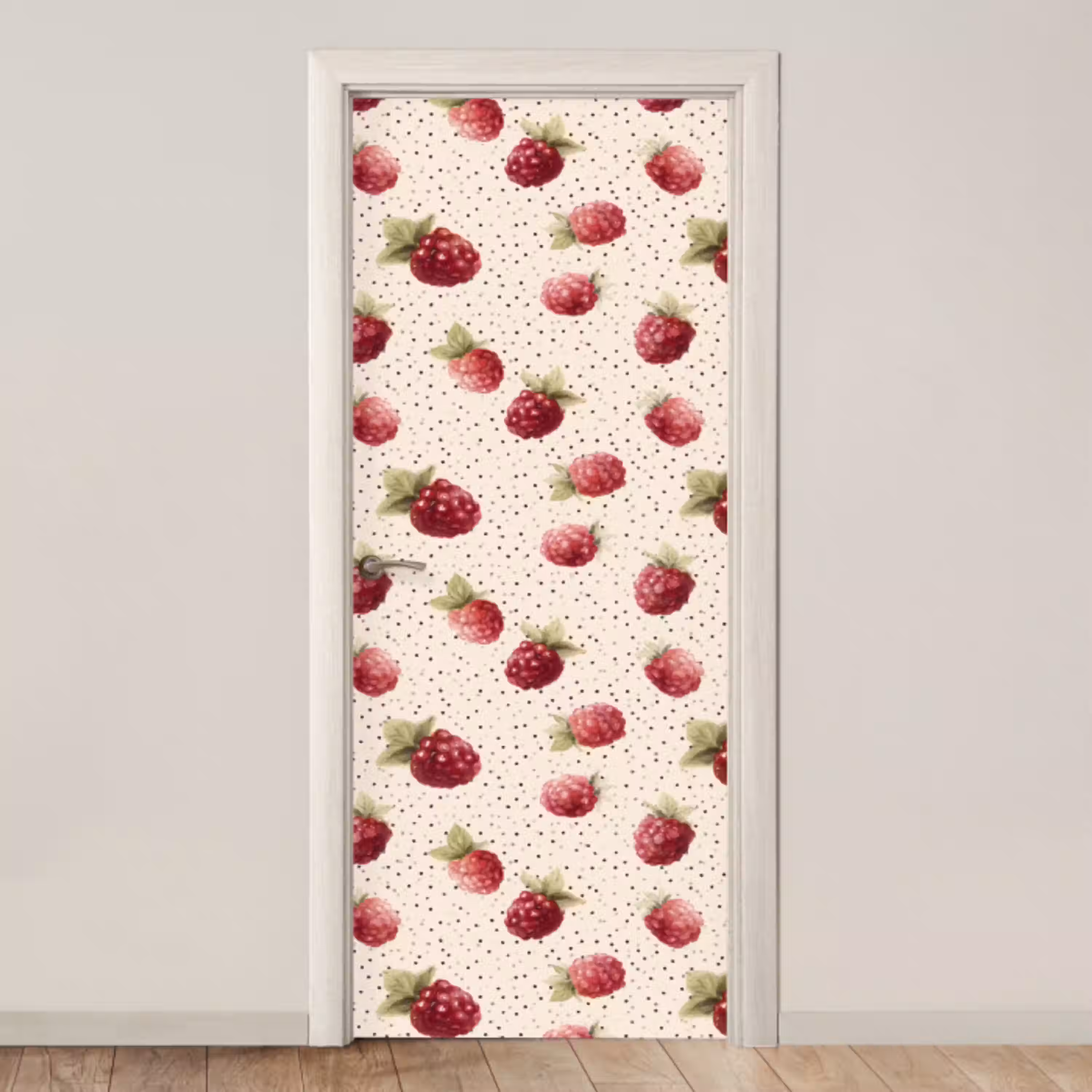 Framboos - Stippen - Rood deurposter klein 289 -3d_beige