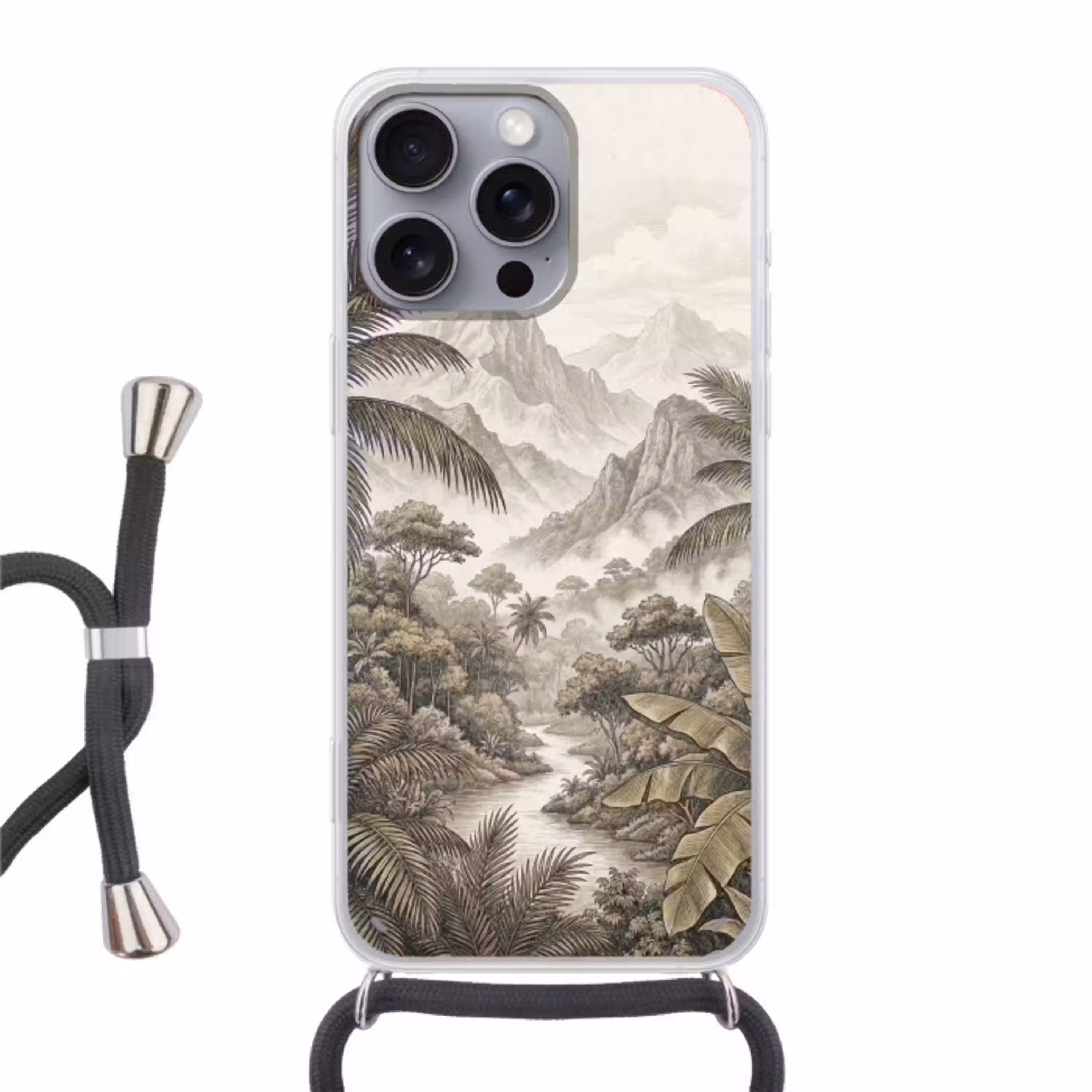 Natuur - Bergen - Rivier - Tropisch - Vintage Hoesje iPhone 16 Pro Max met koord klein -3d