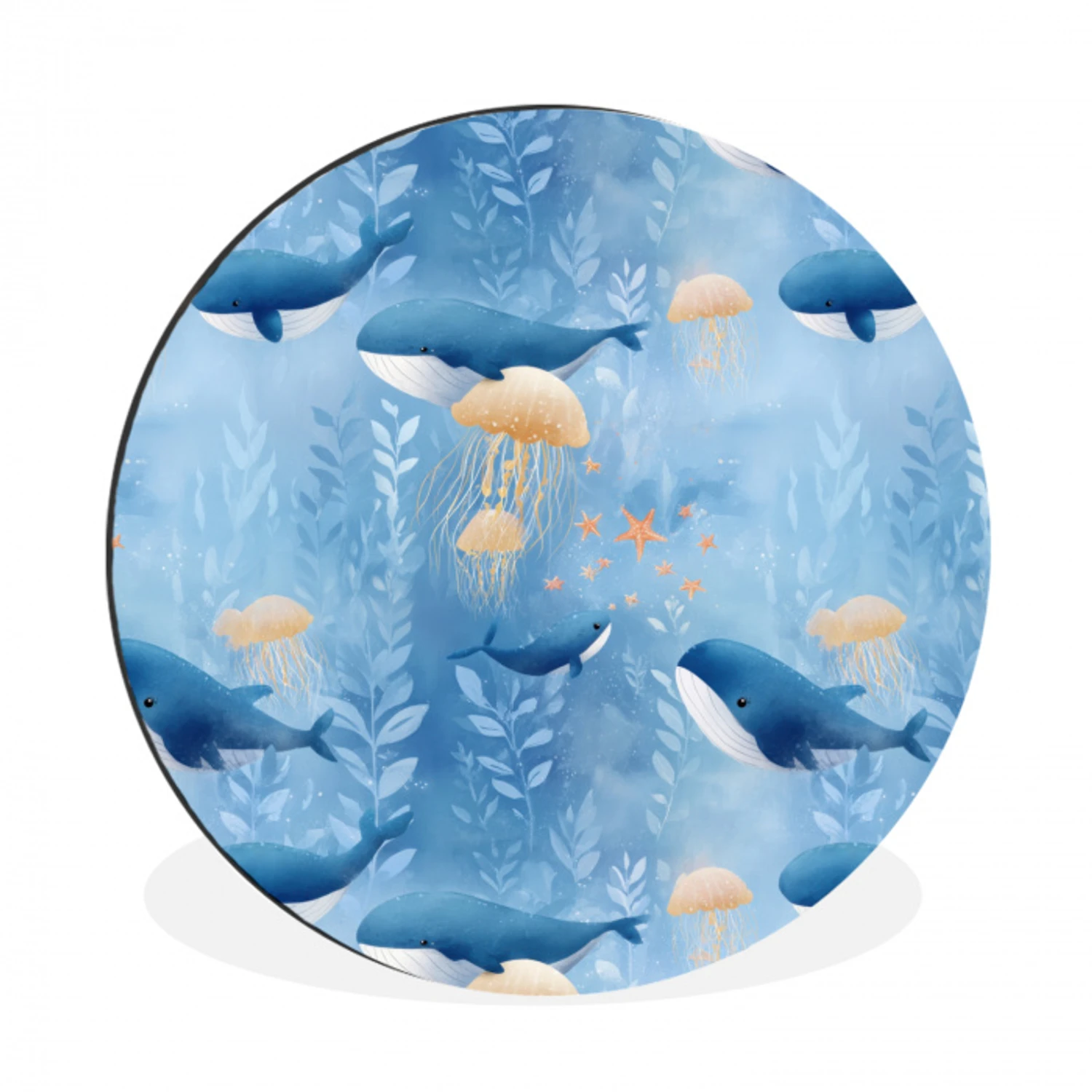Walvissen - Oceaan - Blauw Wandcirkel aluminium klein 190 -3d