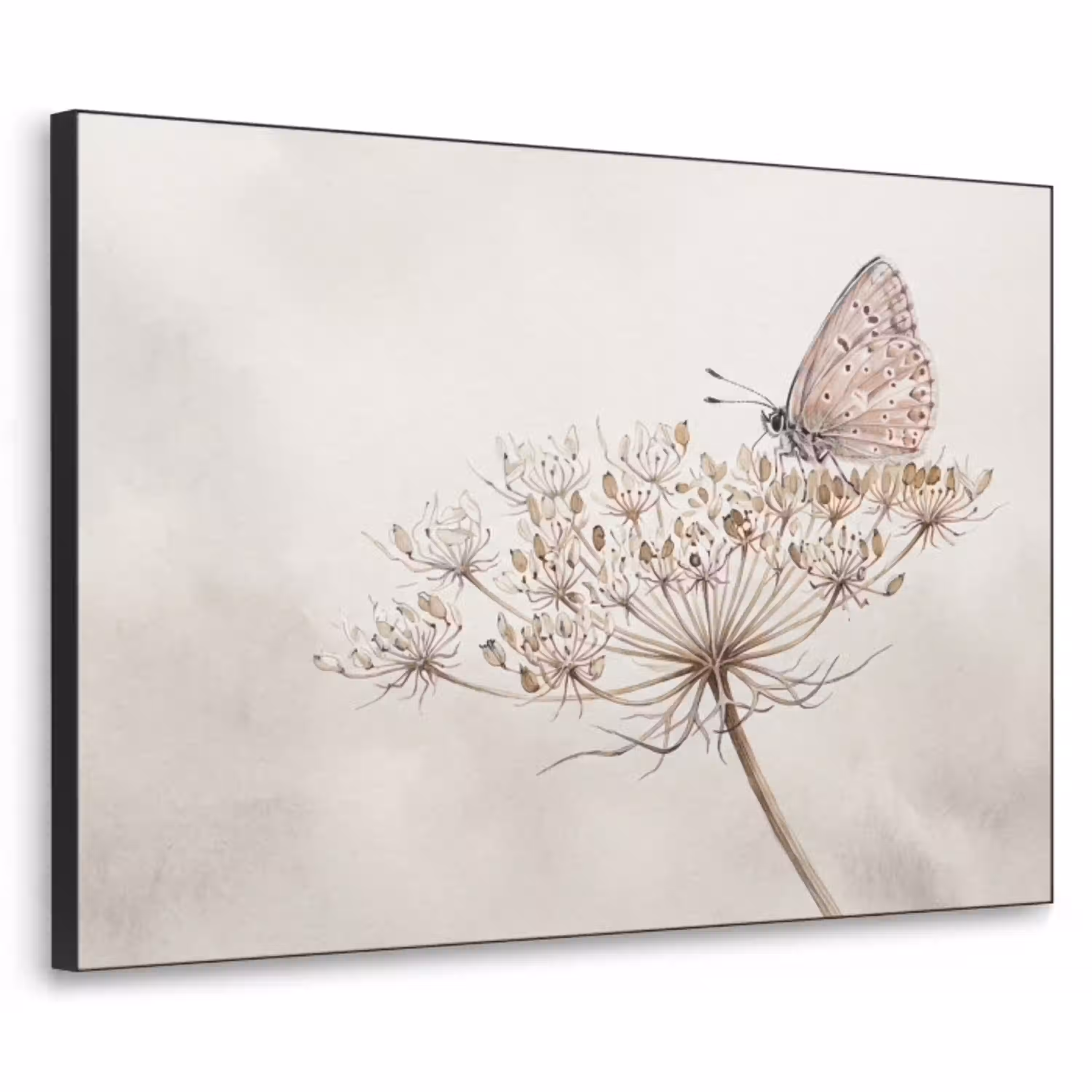 Vlinder - Bloem -Natuur - Beige Textielframe zwart klein -3d