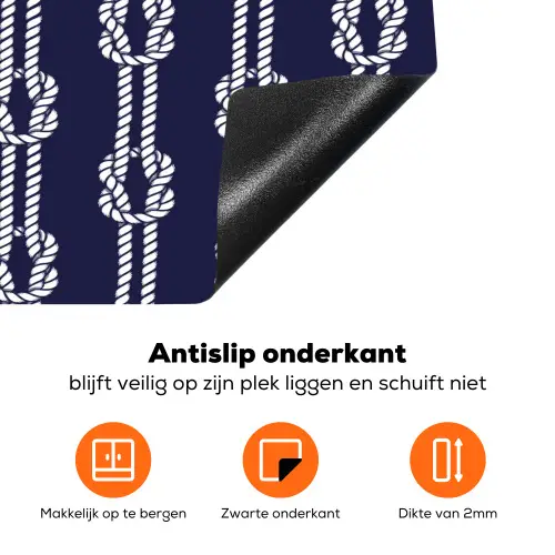 Oceaan - Touw - Blauw - Wit Inductie beschermer vinyl 3mm klein 276 -zzzzzzz-td-onderkant