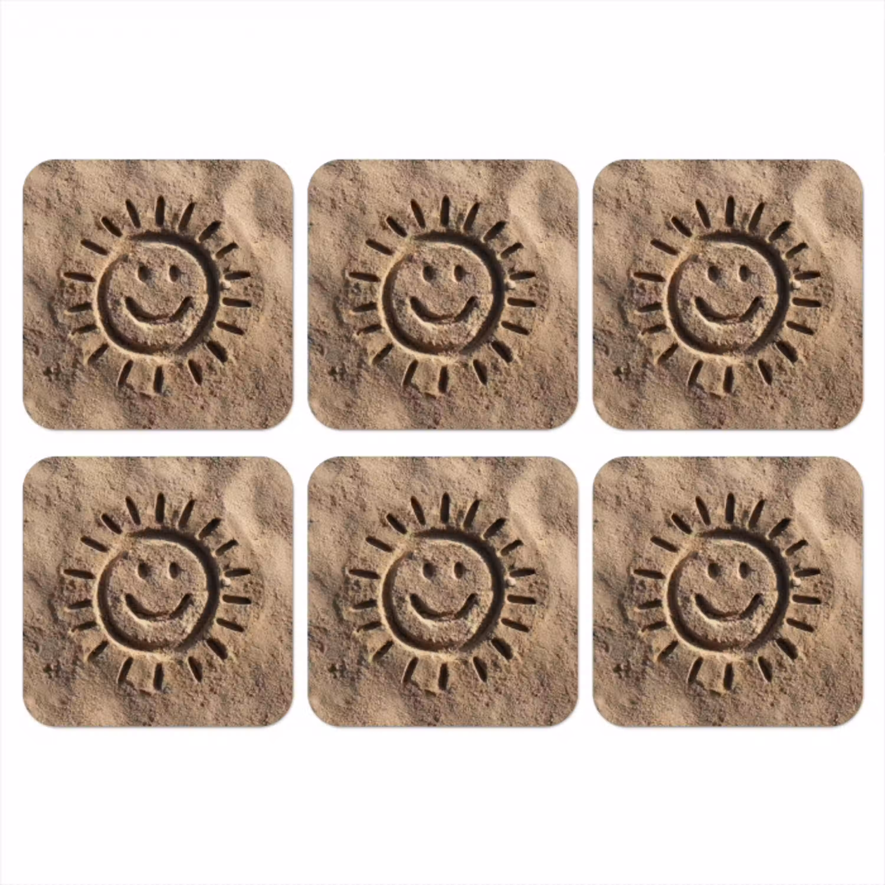 Gezichtje - Zon - Zand - Getekend onderzetter kurk middel -3d