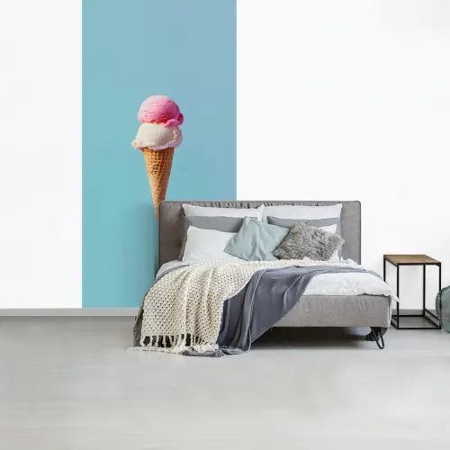 Bolletjes - Schepijs - Hoorntje - Blauw fotobehang vinyl groot -slaapkamer