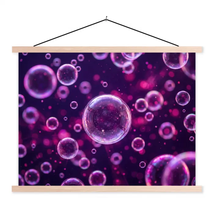Paars - Bubbels - Schuim textielposter latten blank klein -3d