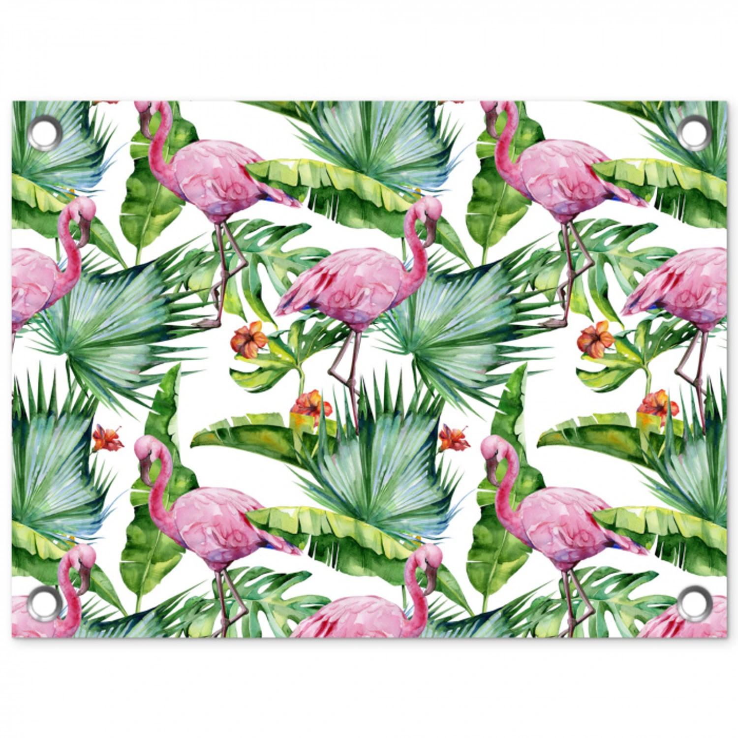 Bladeren - Flamingo - Bloemen - Jungle tuinposter los doek klein -3d
