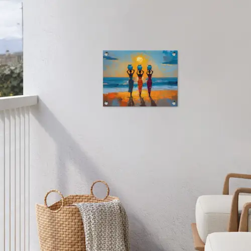 Vrouwen - Strand - Zondsondergang tuinposter los doek klein -sfeer8