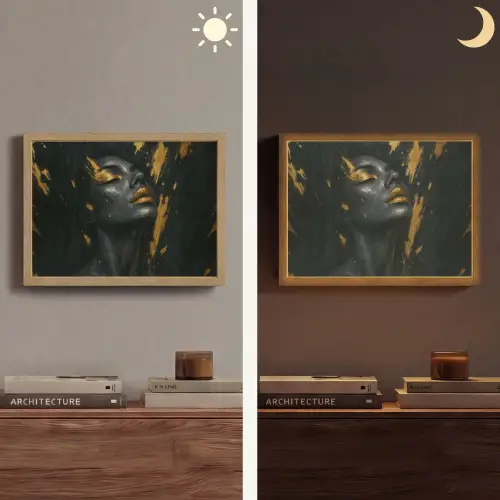 Gezicht - Vrouw - Verfspatten - Abstract Light Box met batterij (Wandlamp) middel -sfeer3