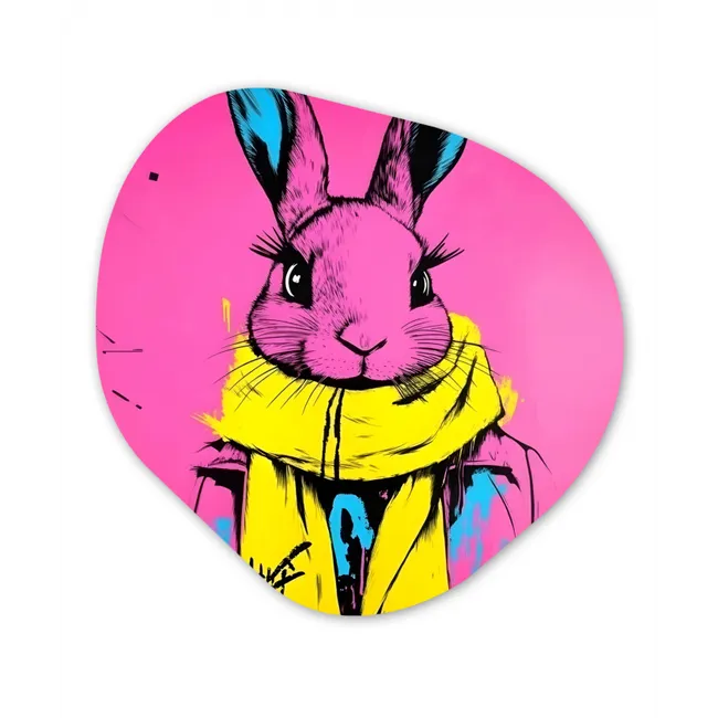 Konijn - Felroze - Sjaal - Abstract Wandcirkel Organisch Forex 3mm klein -3d