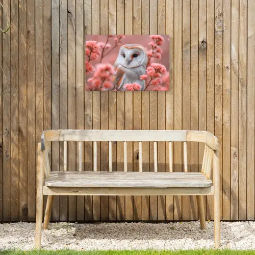 Kerkuil te Midden van Bloesems Tuinposter op houten frame 2 cm dik klein -sfeer4