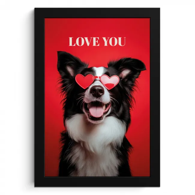 Hond - Hartjesbril - Loveyou - Rood KitchenYeah - Keuken - Fotolijst klein -3d