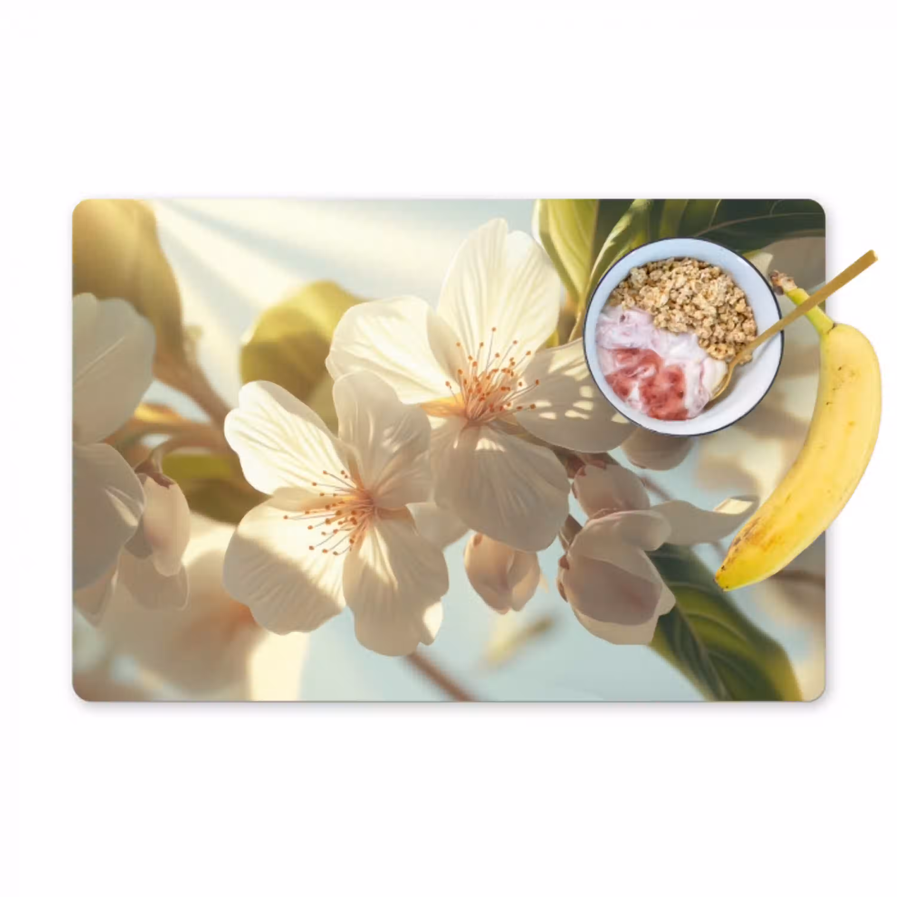 Bloesems - Wit - Zonnestralen -  Bloemblaadjes Placemat vinyl groot -zzzproduct_Kitchenyeah-website