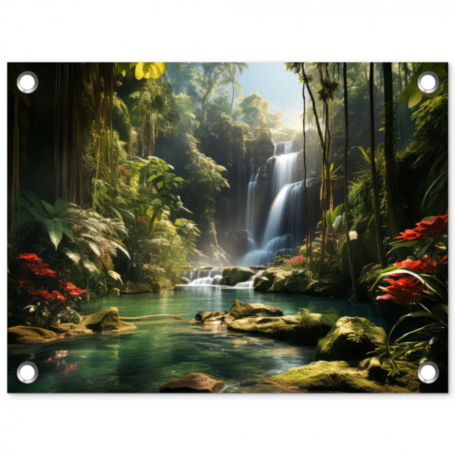 Verborgen Waterval in de Tropen tuinposter los doek klein -3d