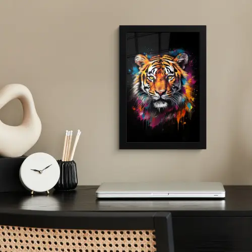 Tijger - Graffiti - Dieren - Zwart fotolijst zwart zonder passe partout klein -sfeer1