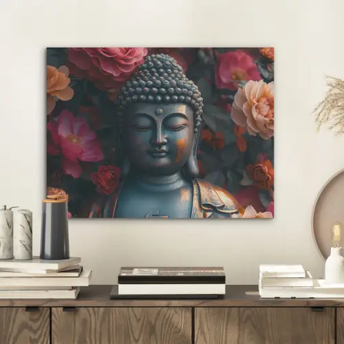 Boeddha - Bloemen - Buddha - Beeld - Kunst PET vilt klein -sfeer1