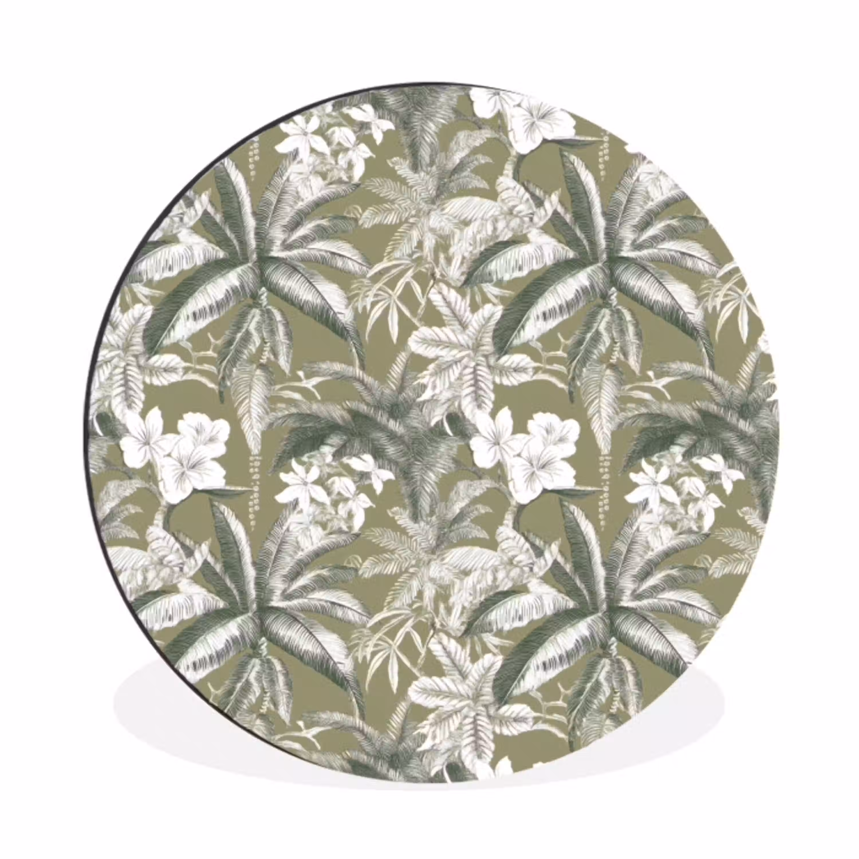 Botanisch - Bloemen - Groen Wandcirkel aluminium klein 190 -3d