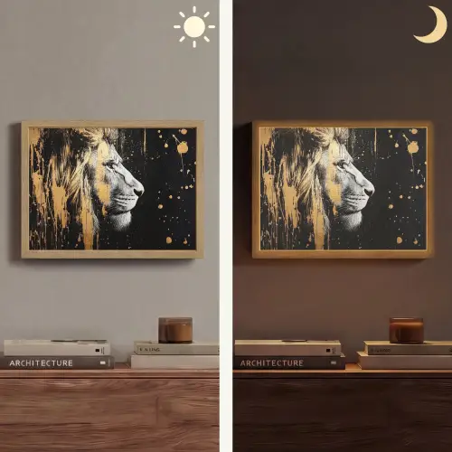 Portret - Leeuw - Abstract - Goud Light Box met batterij (Wandlamp) middel -sfeer3