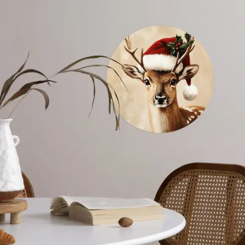 Kerst - Hert - Gewei - Rood Wandcirkel behangsticker klein -sfeer3