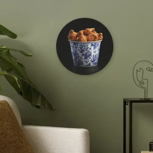Kip - Bucket - Delfts blauw - Lekker Akoestische PET Vilt - Rond klein -sfeer2