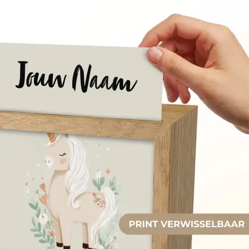 Beige - Eenhoorn - Minimalistisch - Bloemen Light Box met kabel (Kinderlampje) klein -USP_websiteprintNL